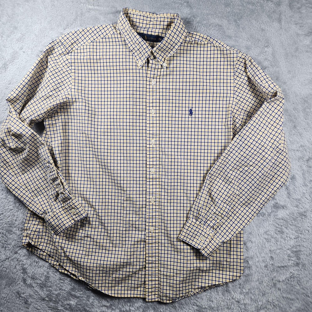 Ralph Lauren Shirt Mens 2XL XXL Yellow Blue Check Long Sleeve Button Down Cotton - Picture 2 of 13